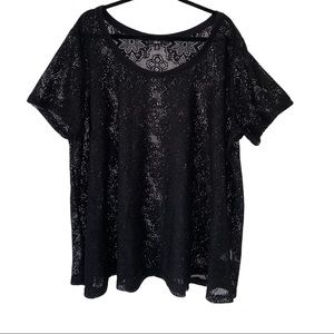 Ellos Black Lace Sheer Swim Coverup Top Blouse Plus Size 2x 26/28